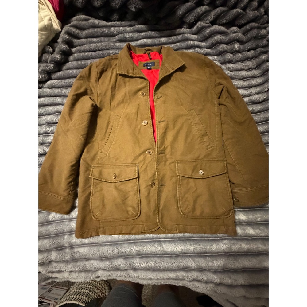 Lands End Mens Brown Canvas Fieldiu Coat Red Lining Chore Jacket Size M 38-40